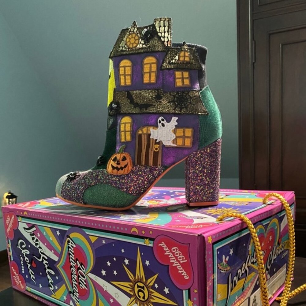 Irregular Choice Haunted House Halloween Pumpkin Ankle Boot 41 10 Rare - Picture 2 of 3
